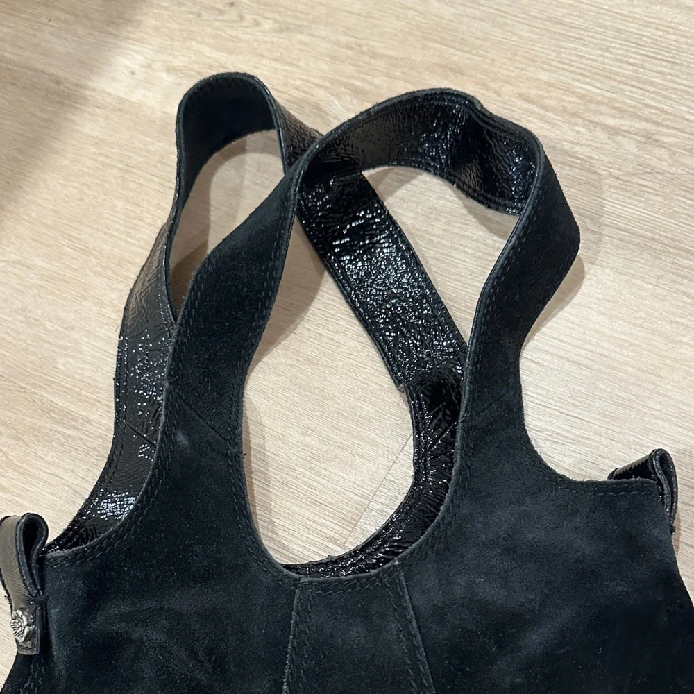 Lucky Brand Black suede patent Hobo Bag tote bag purse